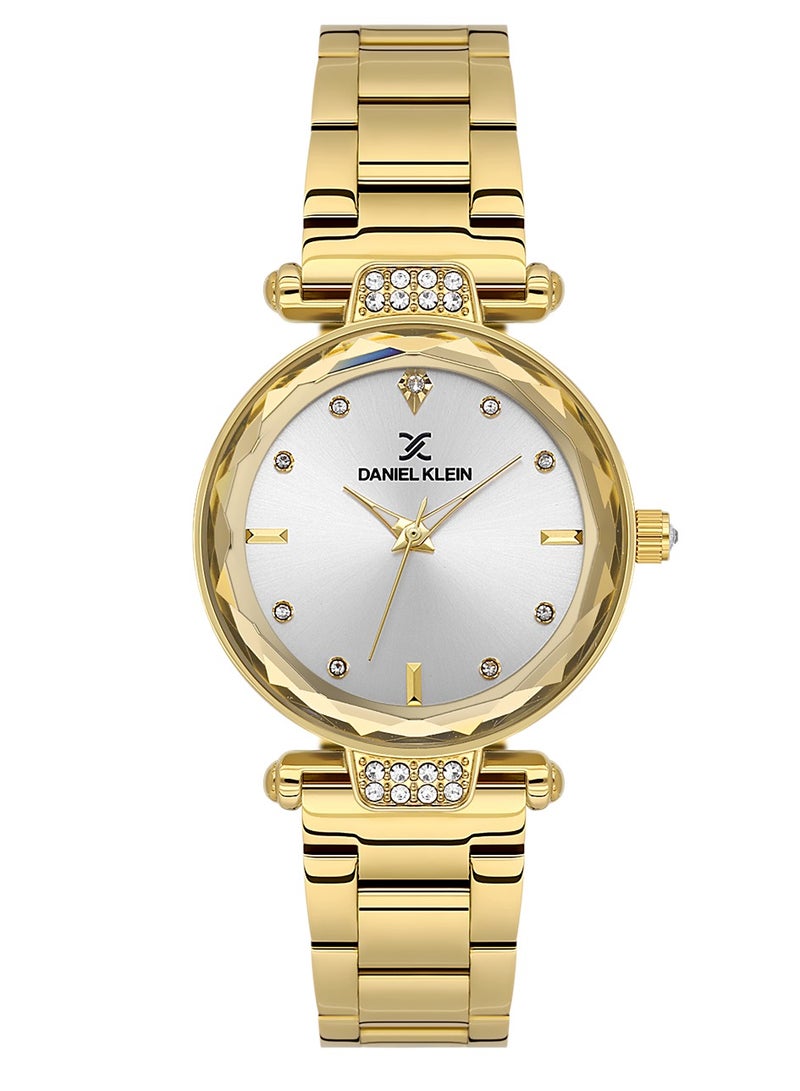 دانيل كلاين ساعة نسائية ستانلس ستيل | هيكل من سبيكة ذهبية | تناظري | قرص فضي دائري بنقشة مشع | حركة كوارتز يابانية | فاخرة | مقاومة للماء حتى عمق 30 مترًا - Image 1